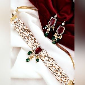 Red and white Jewelry Set